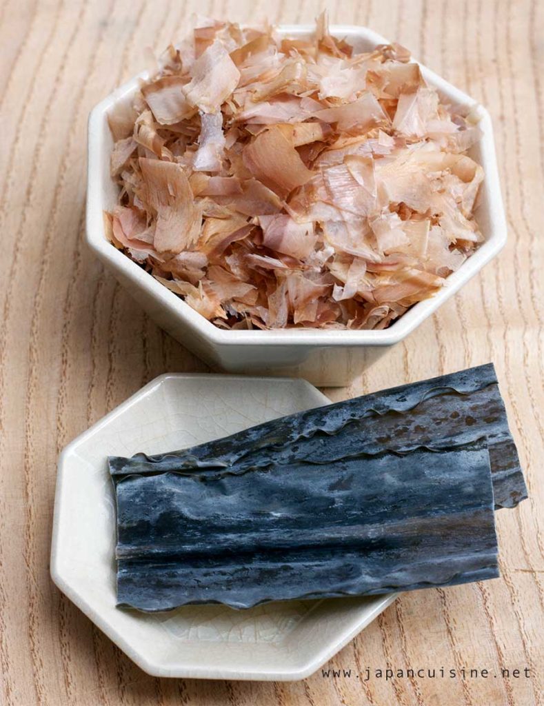 Dashi ingredients: katsuobushi and kombu